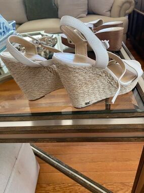 Michael Kors Cream Braided Espadrille Wedge Sandals